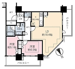 ザ・タワー十条 2LDKの間取図画像