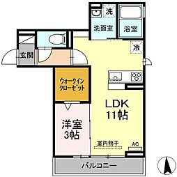シュヴァル 1LDKの間取図画像