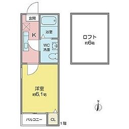 ラフィナート黄金 1Kの間取図画像