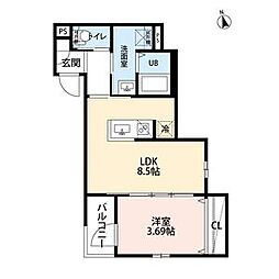 名古屋市中川区愛知町アパート 1LDKの間取図画像