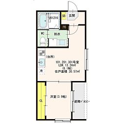 グリーンランド中小田井 1LDKの間取図画像