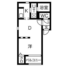グランコンフォール米野1 1DKの間取図画像