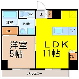 ロータス本陣通 4階1LDKの間取り