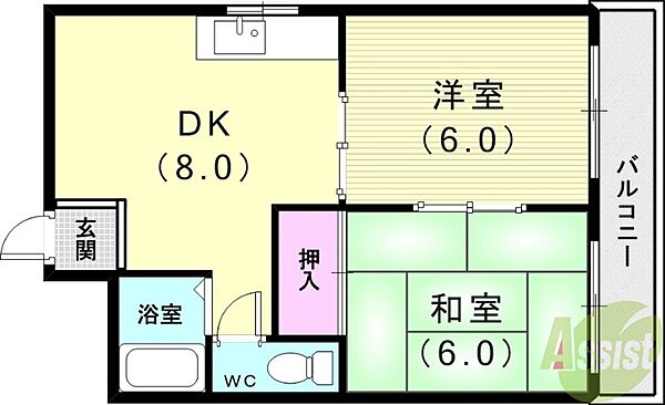 リアルティ本多聞II ｜兵庫県神戸市垂水区本多聞2丁目(賃貸マンション2DK・3階・47.00㎡)の写真 その2