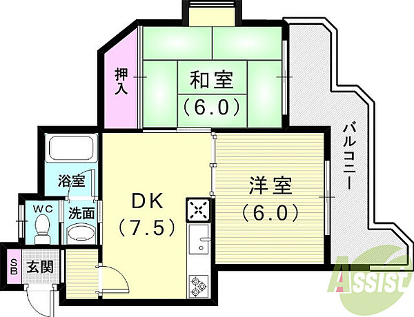リバーサイド西舞子 ｜兵庫県神戸市垂水区西舞子5丁目(賃貸マンション2DK・2階・40.00㎡)の写真 その2