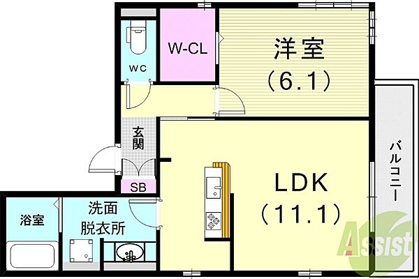 サニーコート明石 ｜兵庫県明石市大明石町2丁目(賃貸アパート1LDK・3階・43.49㎡)の写真 その2