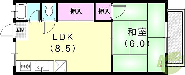 プラムハイツ ｜兵庫県神戸市兵庫区梅元町(賃貸アパート1LDK・2階・25.00㎡)の写真 その2