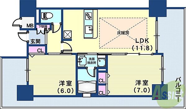 エステムプラザ神戸西Vミラージュ ｜兵庫県神戸市兵庫区西宮内町(賃貸マンション2LDK・15階・53.76㎡)の写真 その2