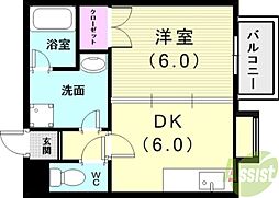 グレース一番館 1DKの間取図画像