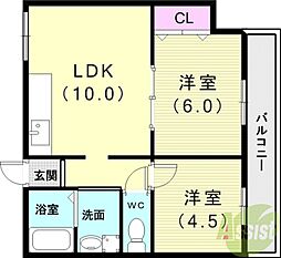 アルベアーレ大町 2LDKの間取図画像