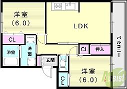 メゾン桃山台 2LDKの間取図画像