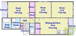 荒木マンション 3LDKの間取図画像
