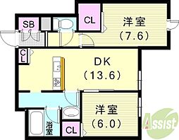 エクセレントガーデンヒルズB 2LDKの間取図画像