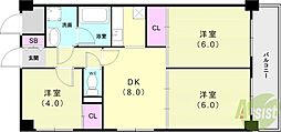 日宝アドニス塩屋 3DKの間取図画像