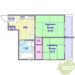 サンハイム北舞子 2DKの間取図画像