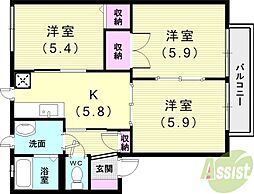 リンディー西神戸 2Kの間取図画像