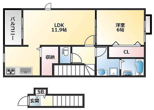 シャルマン大蓮北 201｜大阪府東大阪市大蓮北4丁目(賃貸アパート1LDK・2階・48.65㎡)の写真 その2