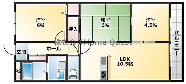 グランドールみと 202｜大阪府東大阪市衣摺4丁目(賃貸マンション3LDK・2階・60.25㎡)の写真 その2