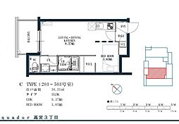 quador高宮3丁目 1LDKの間取図画像