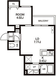 (仮称)Cherim竹下III 1LDKの間取図画像