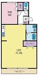 西田グリーンハイツ 1LDKの間取図画像