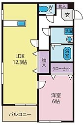 リバーサイド向町 1LDKの間取図画像