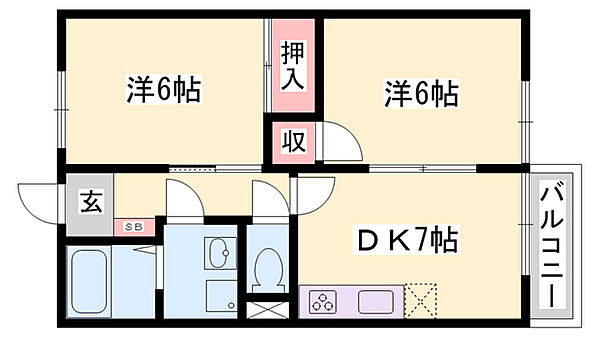 ハイムソレイユＡ ｜兵庫県高砂市米田町米田(賃貸アパート2DK・2階・46.13㎡)の写真 その2