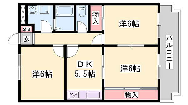 プランドール ｜兵庫県加東市上滝野(賃貸マンション3DK・3階・56.07㎡)の写真 その2