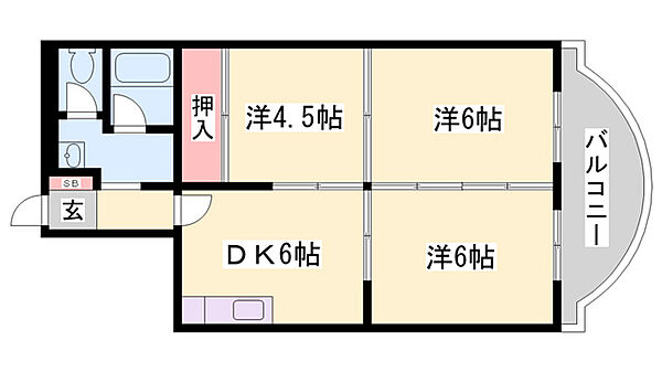 ダイヤモンドコーポ ｜兵庫県姫路市東延末1丁目(賃貸マンション3DK・3階・46.43㎡)の写真 その2