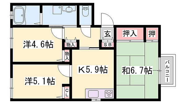 フレグランス延末 ｜兵庫県姫路市延末(賃貸アパート3K・1階・53.28㎡)の写真 その2