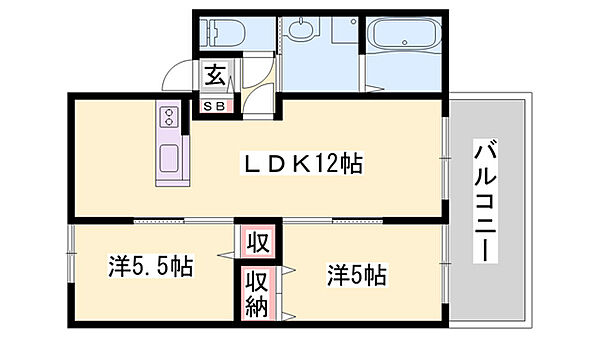 カーサエルソレーユ ｜兵庫県姫路市玉手1丁目(賃貸アパート2LDK・1階・49.85㎡)の写真 その2