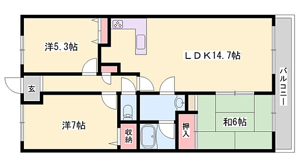 セザール加古川　B棟 ｜兵庫県加古川市尾上町長田(賃貸マンション3LDK・3階・70.80㎡)の写真 その1