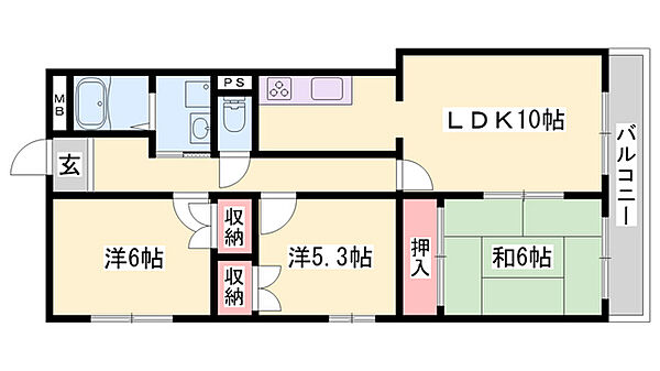 エクセルピアカラムロ ｜兵庫県姫路市田寺8丁目(賃貸マンション3LDK・3階・67.30㎡)の写真 その2