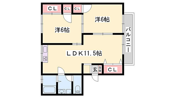 シャトルＳＫ Ａ棟・Ｂ棟(ST) ｜兵庫県揖保郡太子町蓮常寺(賃貸アパート2LDK・2階・53.59㎡)の写真 その2