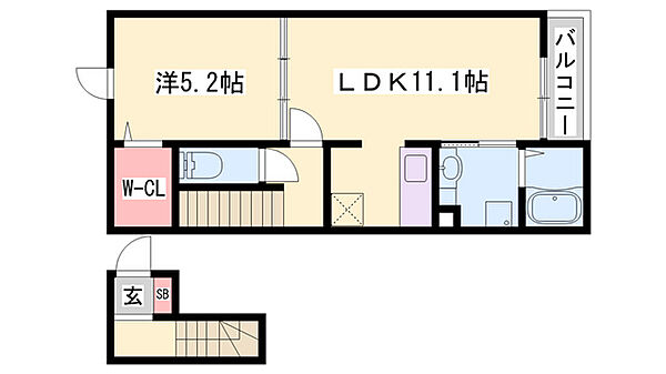 パル山崎 ｜兵庫県姫路市飾磨区山崎(賃貸アパート1LDK・2階・43.47㎡)の写真 その2