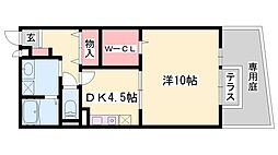 バーディーコートA棟 1DKの間取図画像
