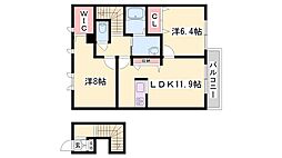カーザボニータA棟 2LDKの間取図画像