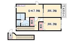 インプレス1 2DKの間取図画像