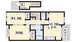 アンソレイユ2 2LDKの間取図画像