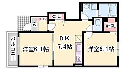 ブリアン・アヴニール 2DKの間取図画像