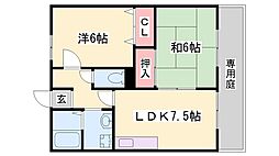 サンモリッツ山吹B棟 2LDKの間取図画像