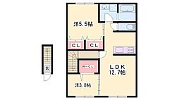 メイプルハイムA棟 2LDKの間取図画像