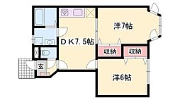 グリーンハウス継 2DKの間取図画像