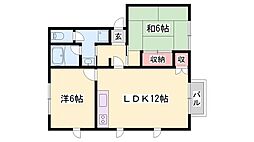 バローレ御立A棟 2LDKの間取図画像