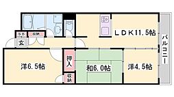 朝日プラザ姫路東 3LDKの間取図画像