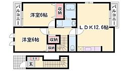 プラシード和上郡B 2LDKの間取図画像