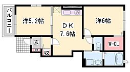 ベルソレイユ3 2DKの間取図画像