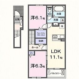 メゾン・ド・クレールB棟 2LDKの間取図画像