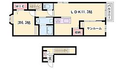 高砂市阿弥陀町南池アパート 1LDKの間取図画像