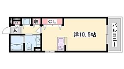 パークハイム参番館A ワンルームの間取図画像